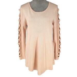 Joseph A Sweater Womens Medium Long Pale Pink Knot Slit Details on Sleeves Knit